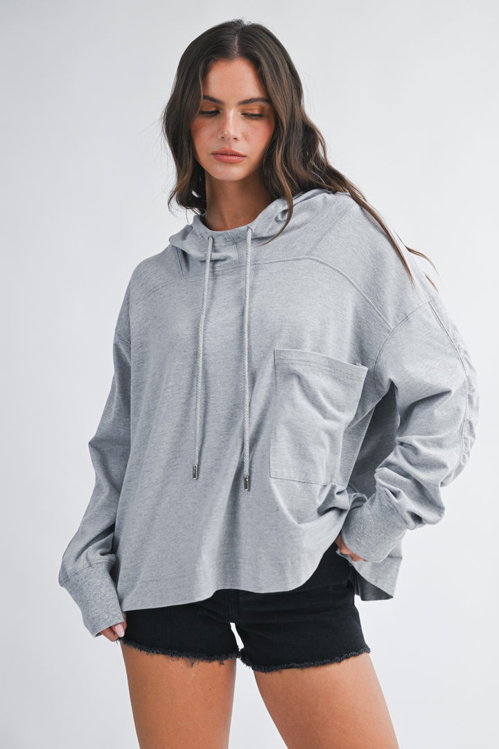 Black Relaxed Pocket Hoodie Pullover Top