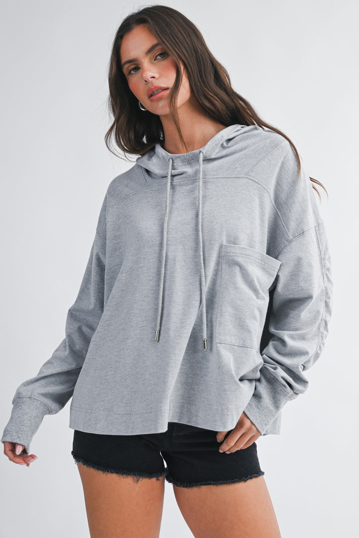 Heather Gray Relaxed Pocket Hoodie Pullover Top