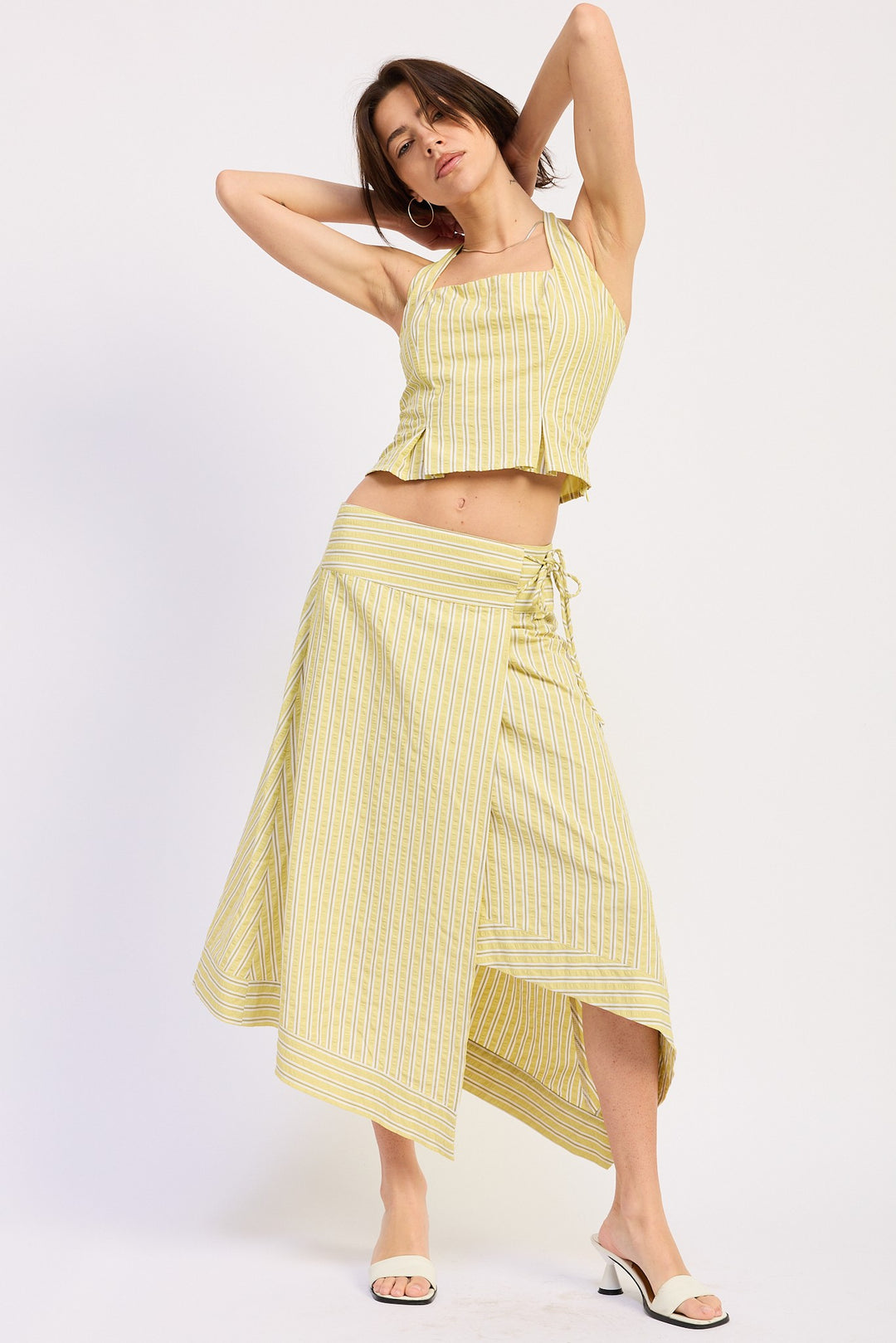 Halter Stripe Top With Lace Up Back Detail