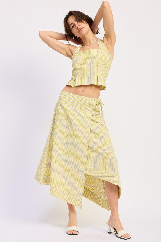 Halter Stripe Top With Lace Up Back Detail