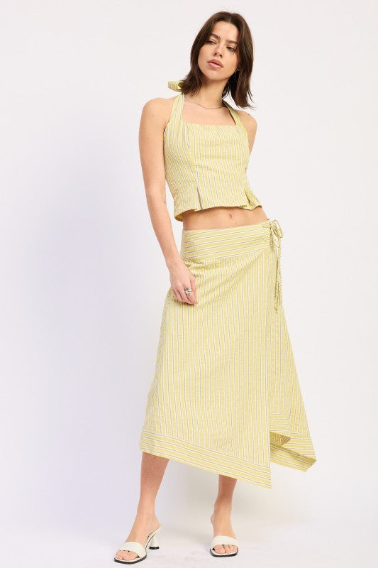 Halter Stripe Top With Lace Up Back Detail