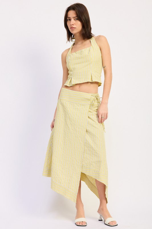 Halter Stripe Top With Lace Up Back Detail