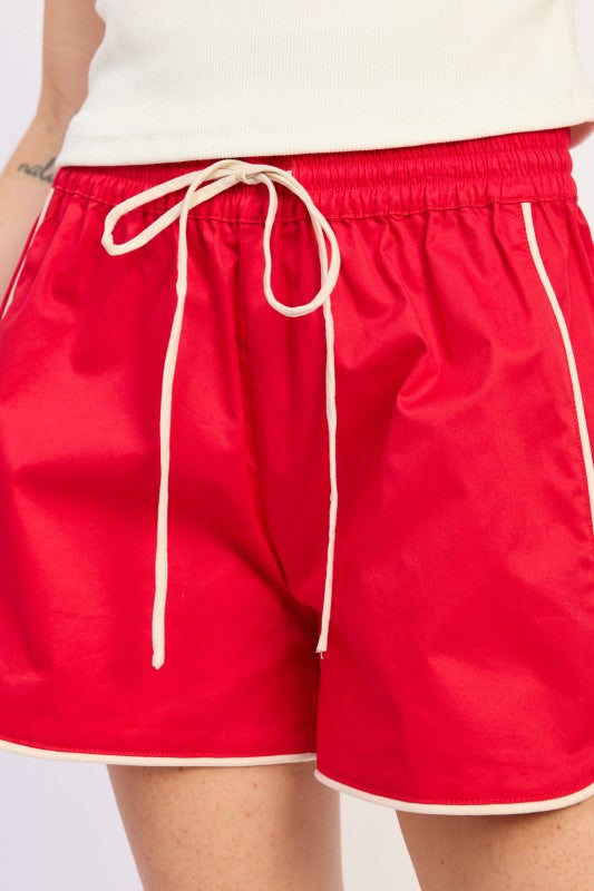 Poplin Shorts With Contrast Drawstring