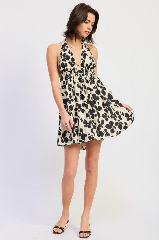 Cinched Waist Mini Halter Dress