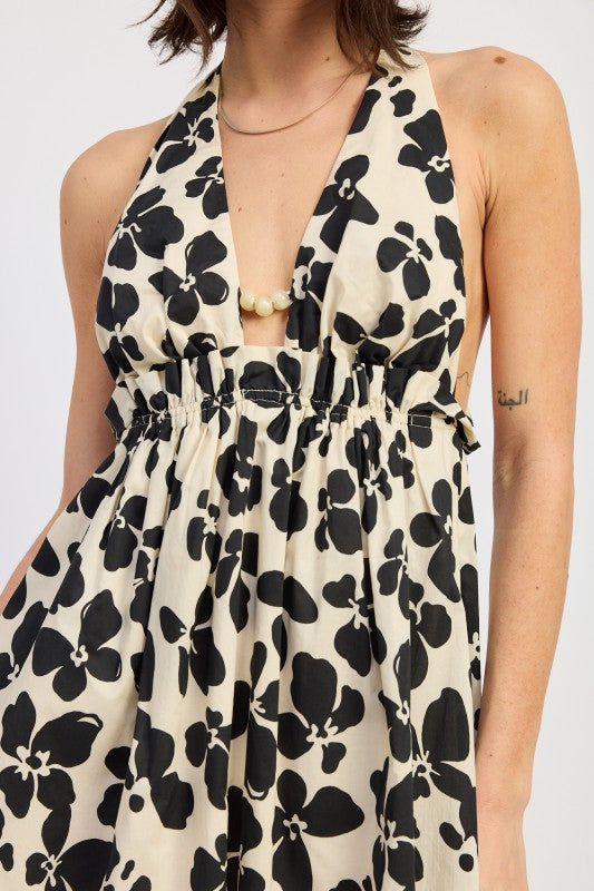 Cinched Waist Mini Halter Dress