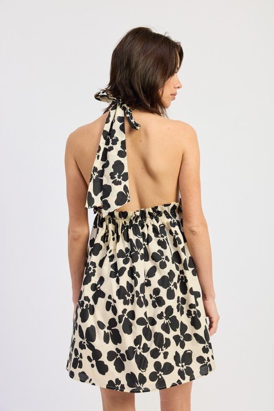 Cinched Waist Mini Halter Dress