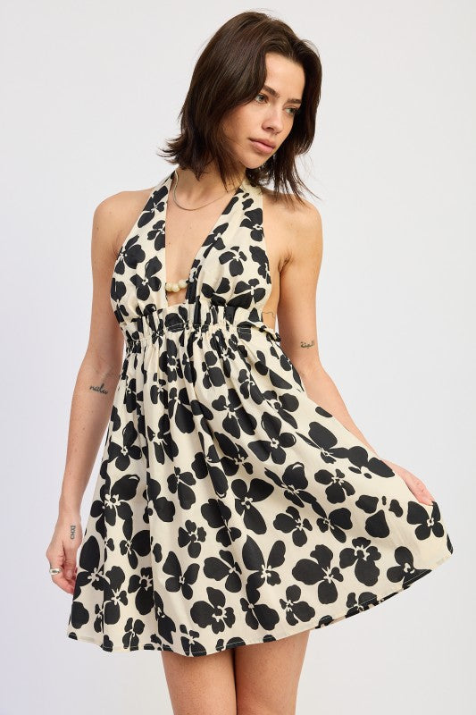 Cinched Waist Mini Halter Dress