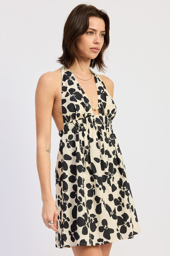 Cinched Waist Mini Halter Dress