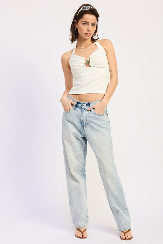 Beaded Trim Halter Top