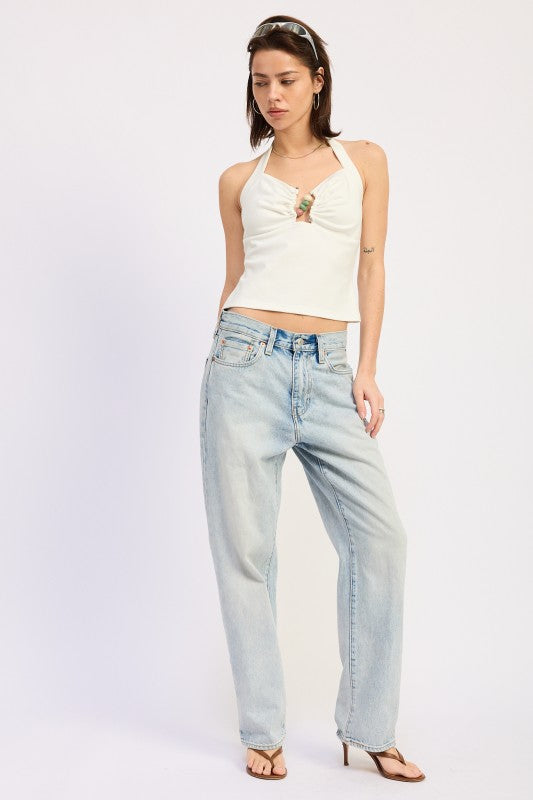Beaded Trim Halter Top