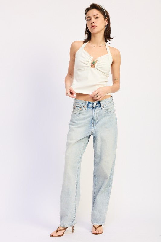 Beaded Trim Halter Top