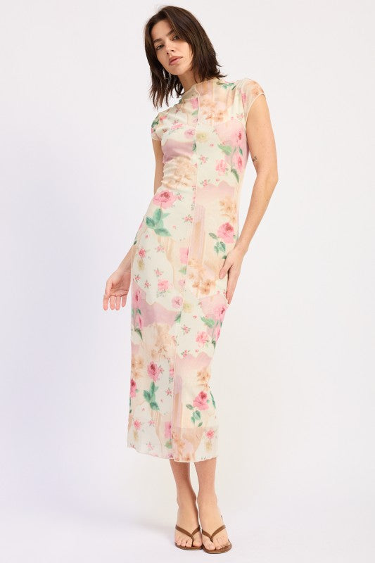 Sheer Mesh Merrow Seam Midi Dress