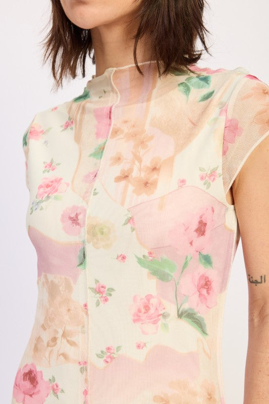 Sheer Mesh Merrow Seam Midi Dress