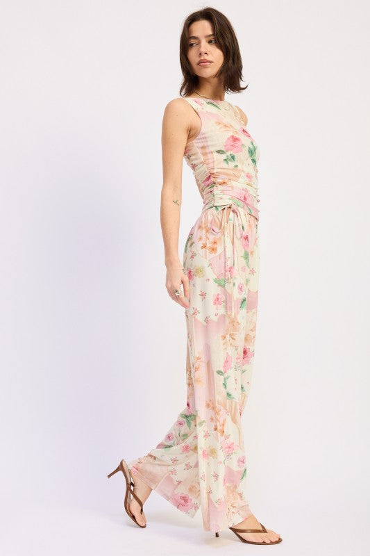 Sleeveless Boat Neck Top With Side Shirring