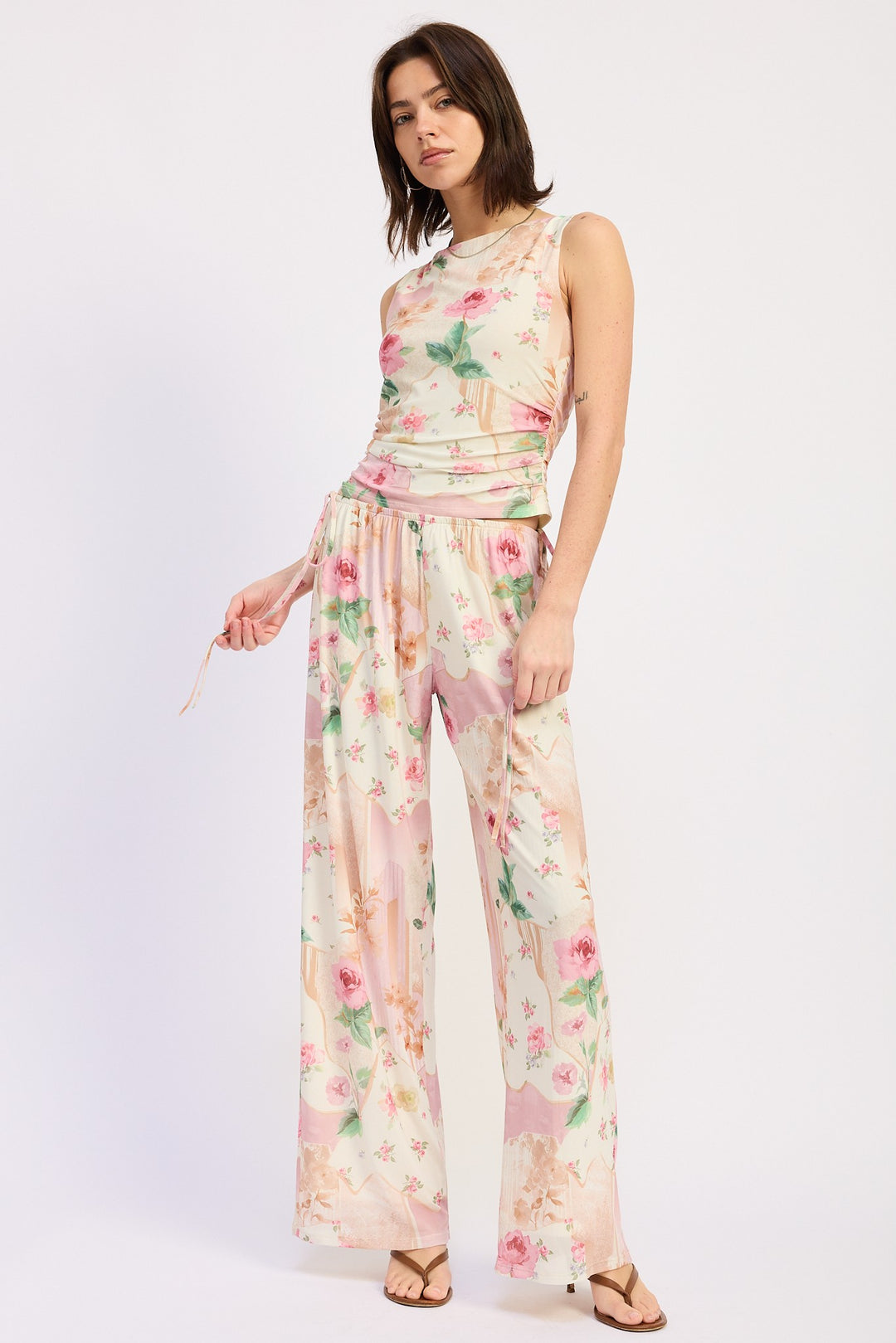 Sleeveless Boat Neck Top With Side Shirring