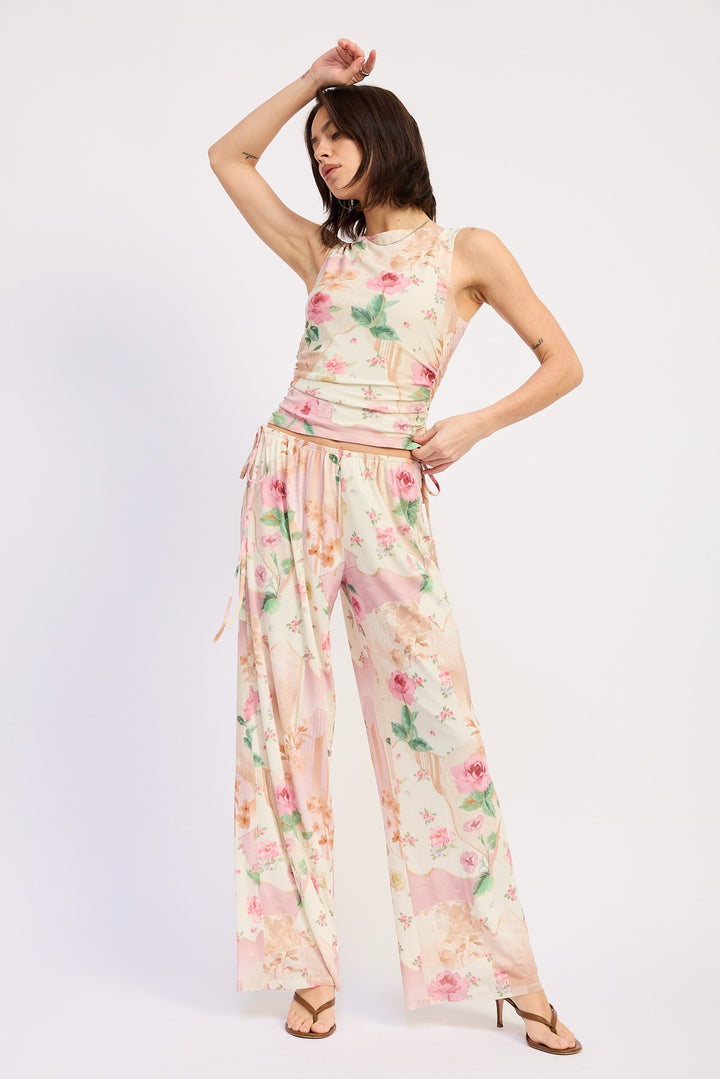 Sleeveless Boat Neck Top With Side Shirring