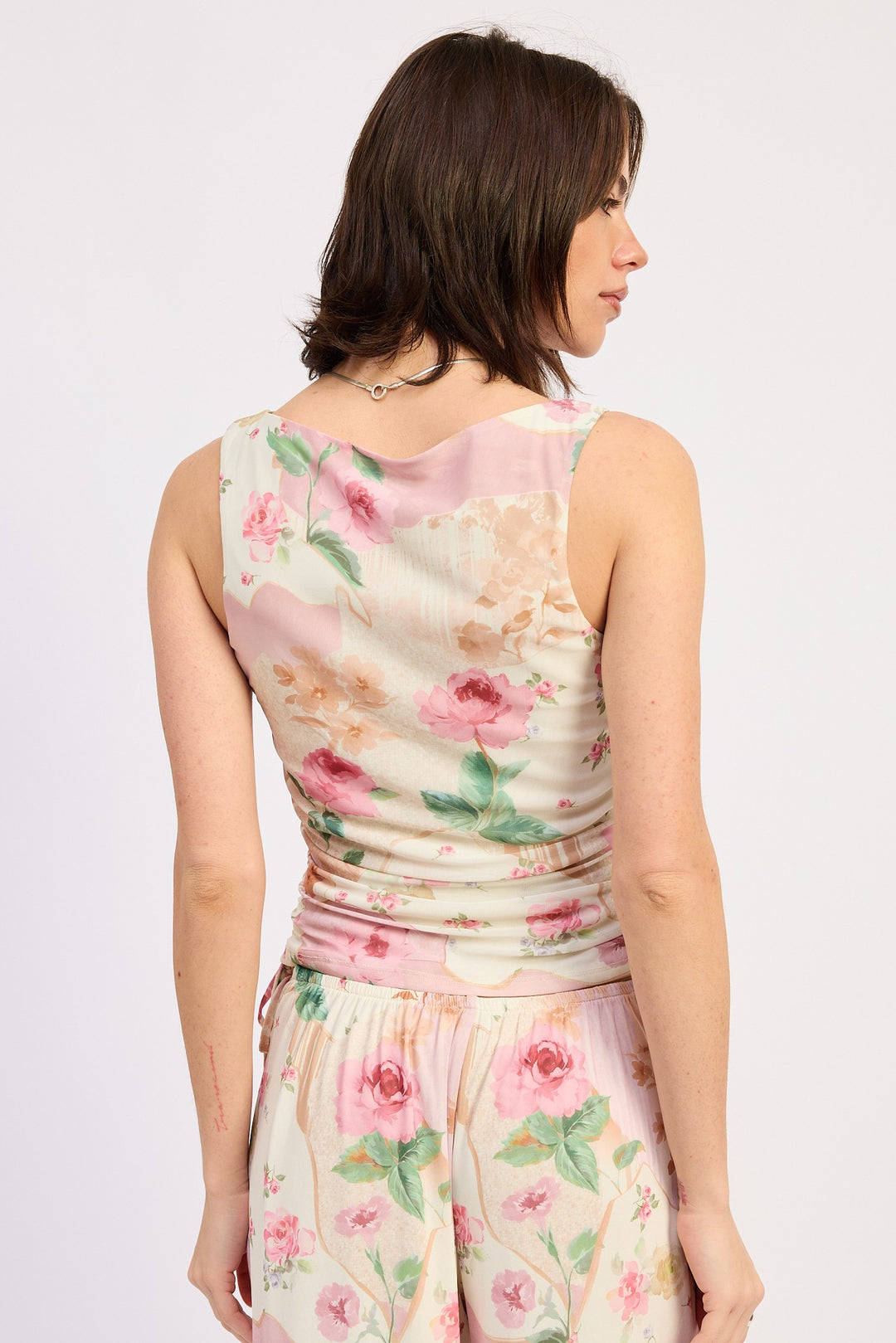 Sleeveless Boat Neck Top With Side Shirring