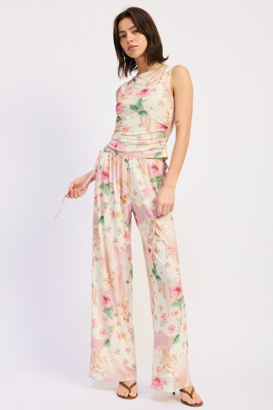 Sleeveless Boat Neck Top With Side Shirring