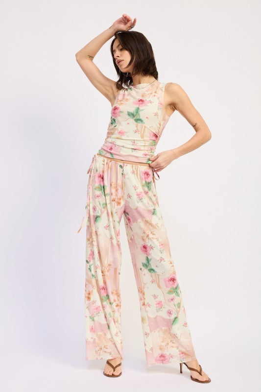 Sleeveless Boat Neck Top With Side Shirring