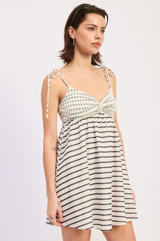 Mix Media Mini Dress With Shoulder Ties