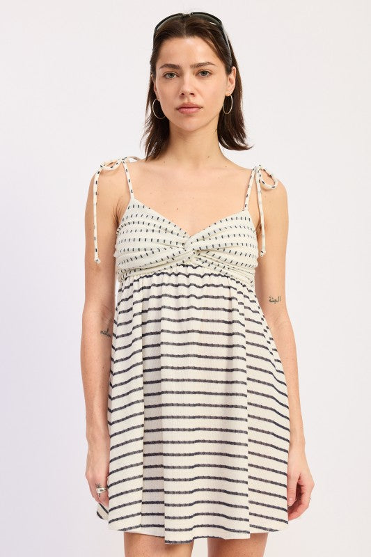 Mix Media Mini Dress With Shoulder Ties