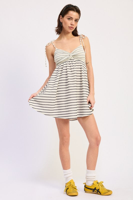 Mix Media Mini Dress With Shoulder Ties