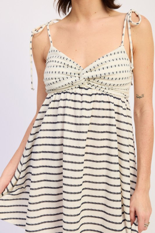 Mix Media Mini Dress With Shoulder Ties