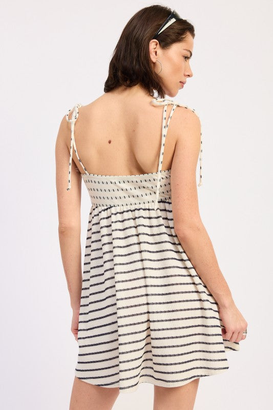 Mix Media Mini Dress With Shoulder Ties