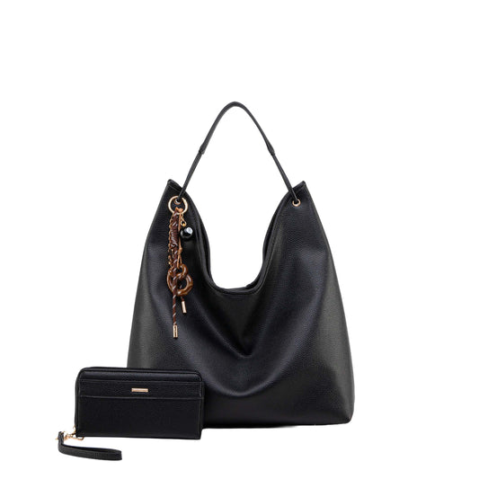 Black Mkf Eloa Hobo Bag With Wallet 2 Piece Set
