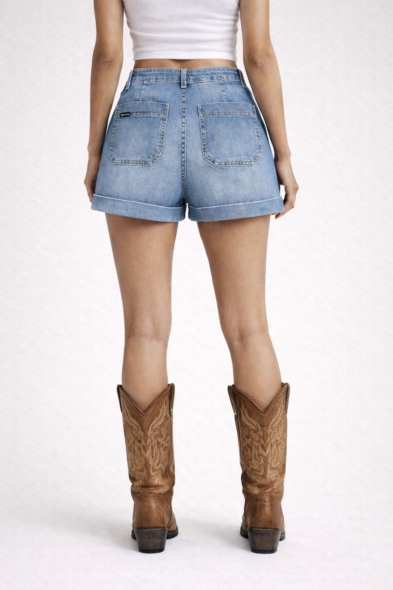 Light Wash Relaxed Western Denim Short Light Wash