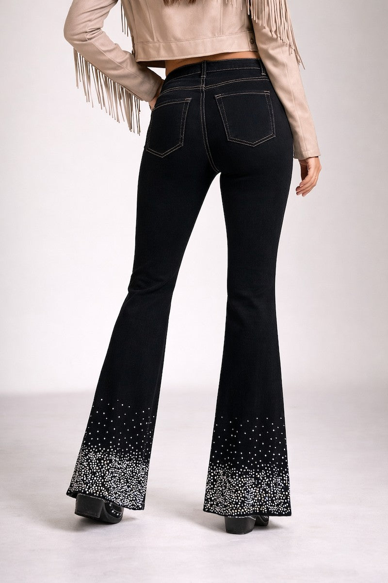 Black Rhinestone Boot Cut Jean In Black Denim