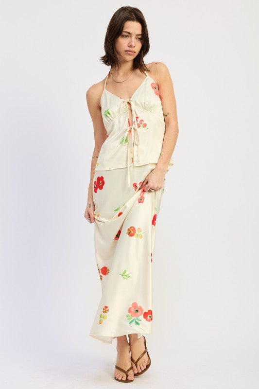 Ivory Multi Low Rise Mid Satin Bias Skirt