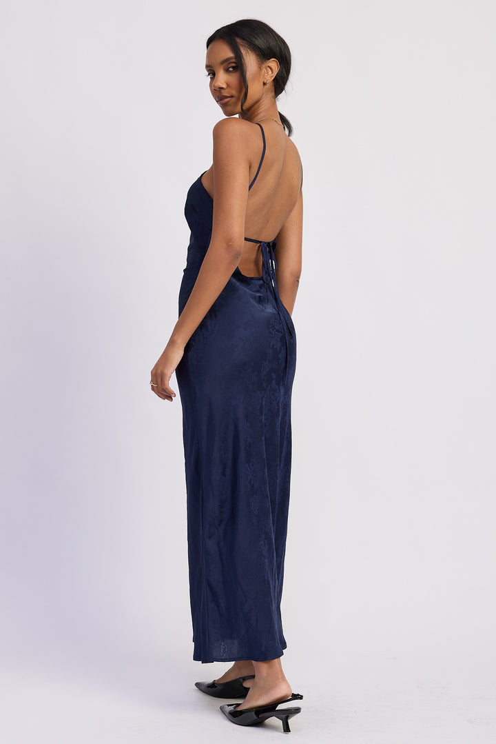 Satin Halter Midi Dress With Open Back