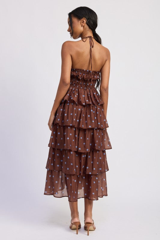 Tiered Ruffle Maxi Halter Dress