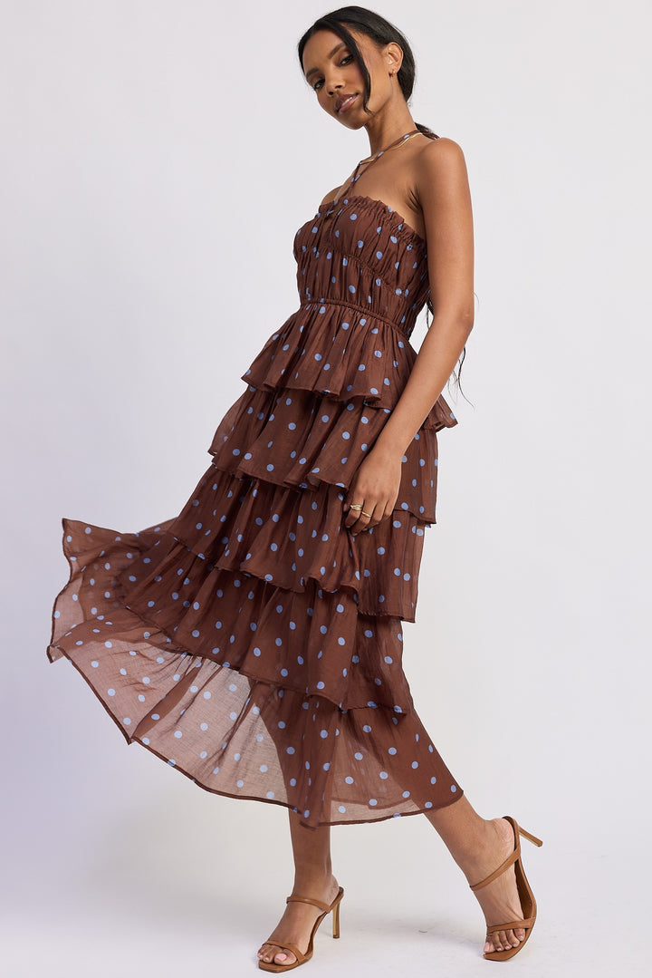 Tiered Ruffle Maxi Halter Dress
