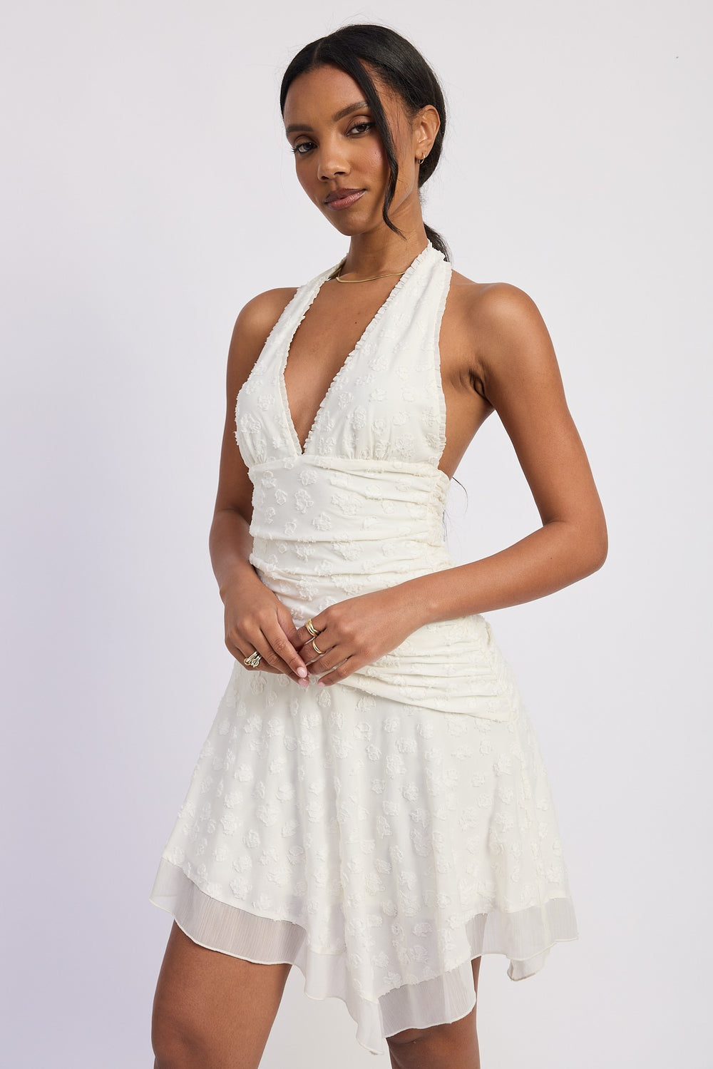 Ivory Halter Asymmetrical Printed Dress