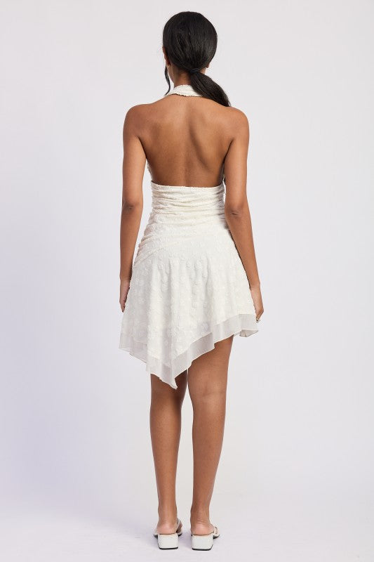 Halter Asymmetrical Printed Dress