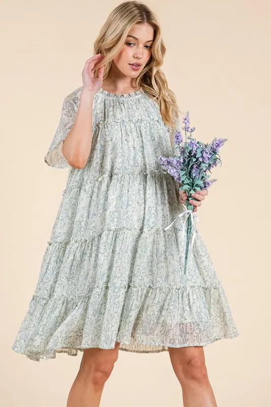 Lime N Chili Ditsy Floral Print Sheer Ruffle Detail Mini Dress 1
