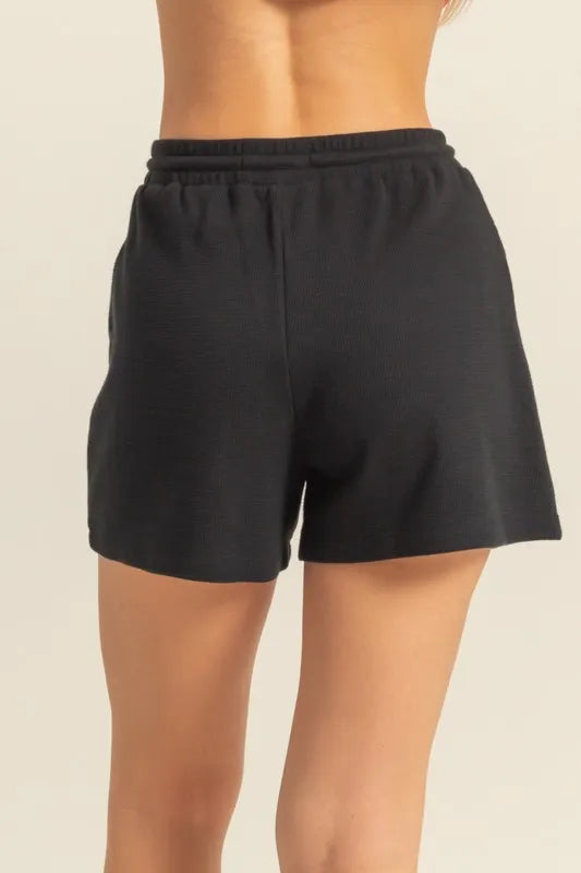 Black Hyfve Drawstring Waffle Knit Front Pocket Shorts 1