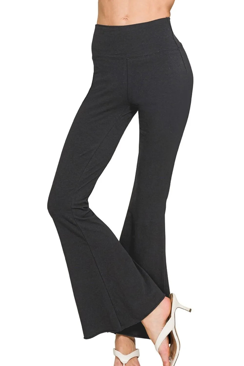 Black Zenana Raw Edge Hem Flare Yoga Pants