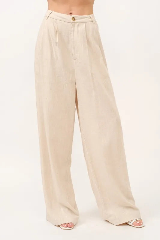 Oatmeal And The Why High Rise Wide Leg Linen Blended Pants