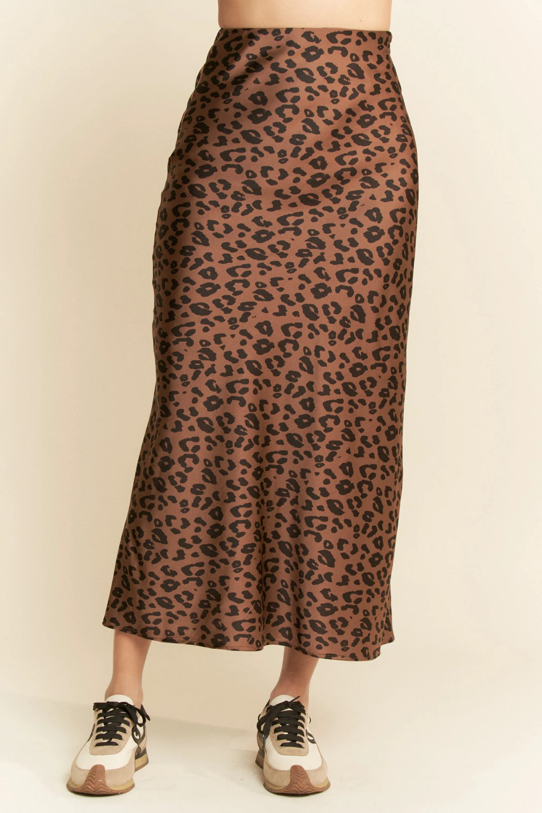 Brown Davi Dani Leopard Animal Print Long Length Skirt