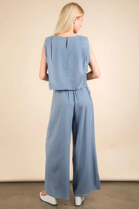 Denim Very J Solid Woven Top Pants Set 3