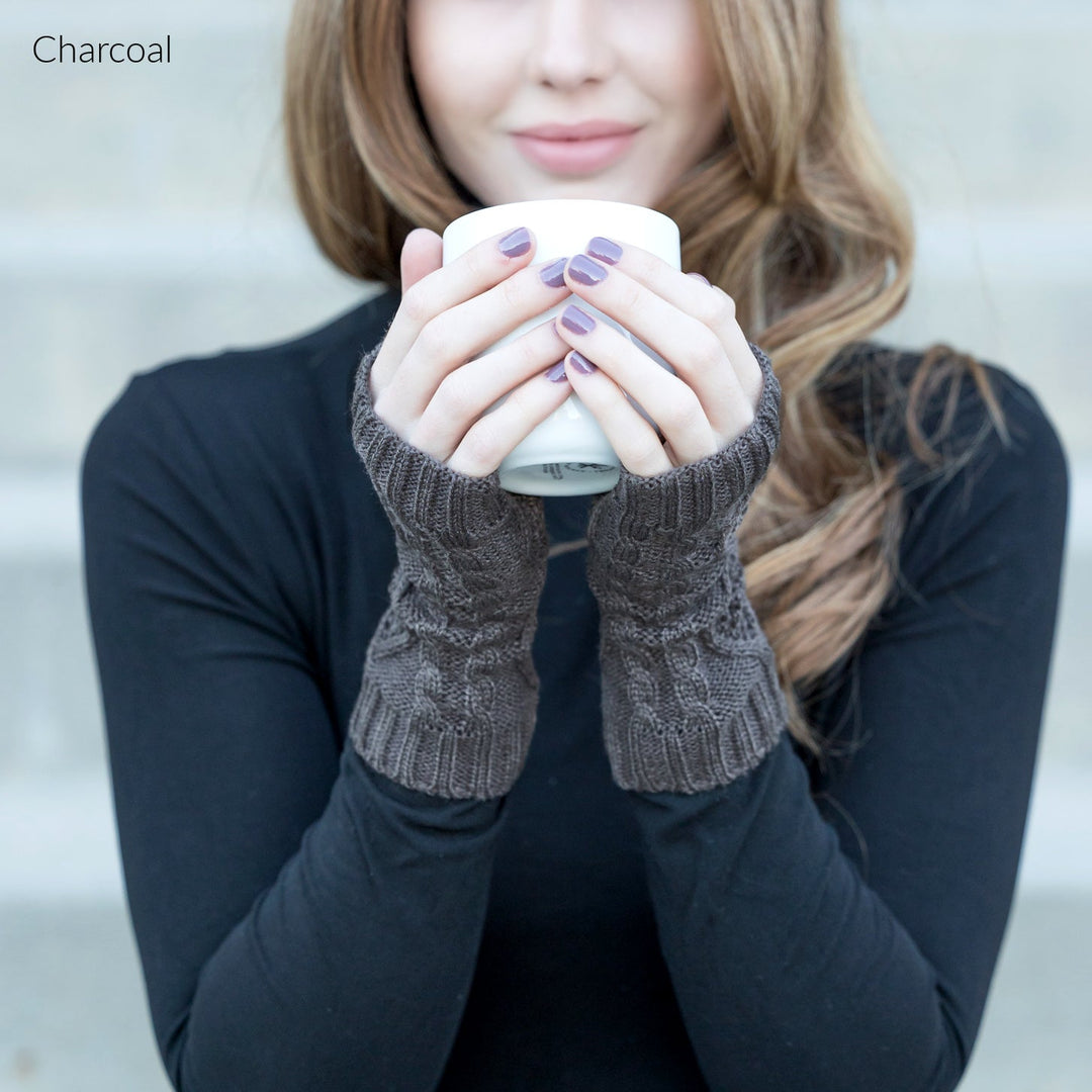 Gray Cable Knit Short Handwarmers