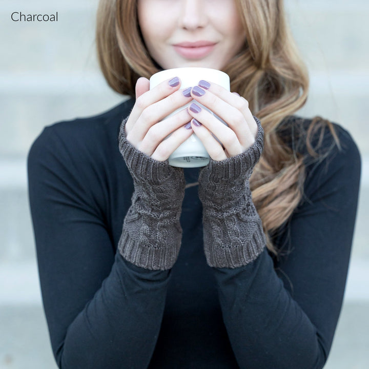 Gray Cable Knit Short Handwarmers