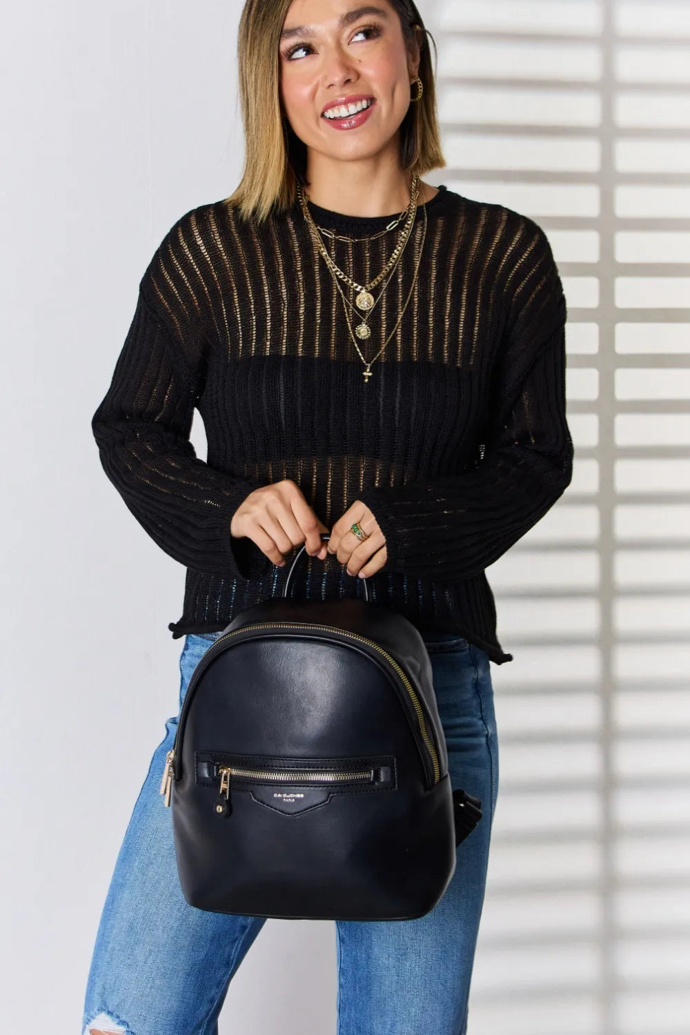 David Jones Pu Leather Backpack