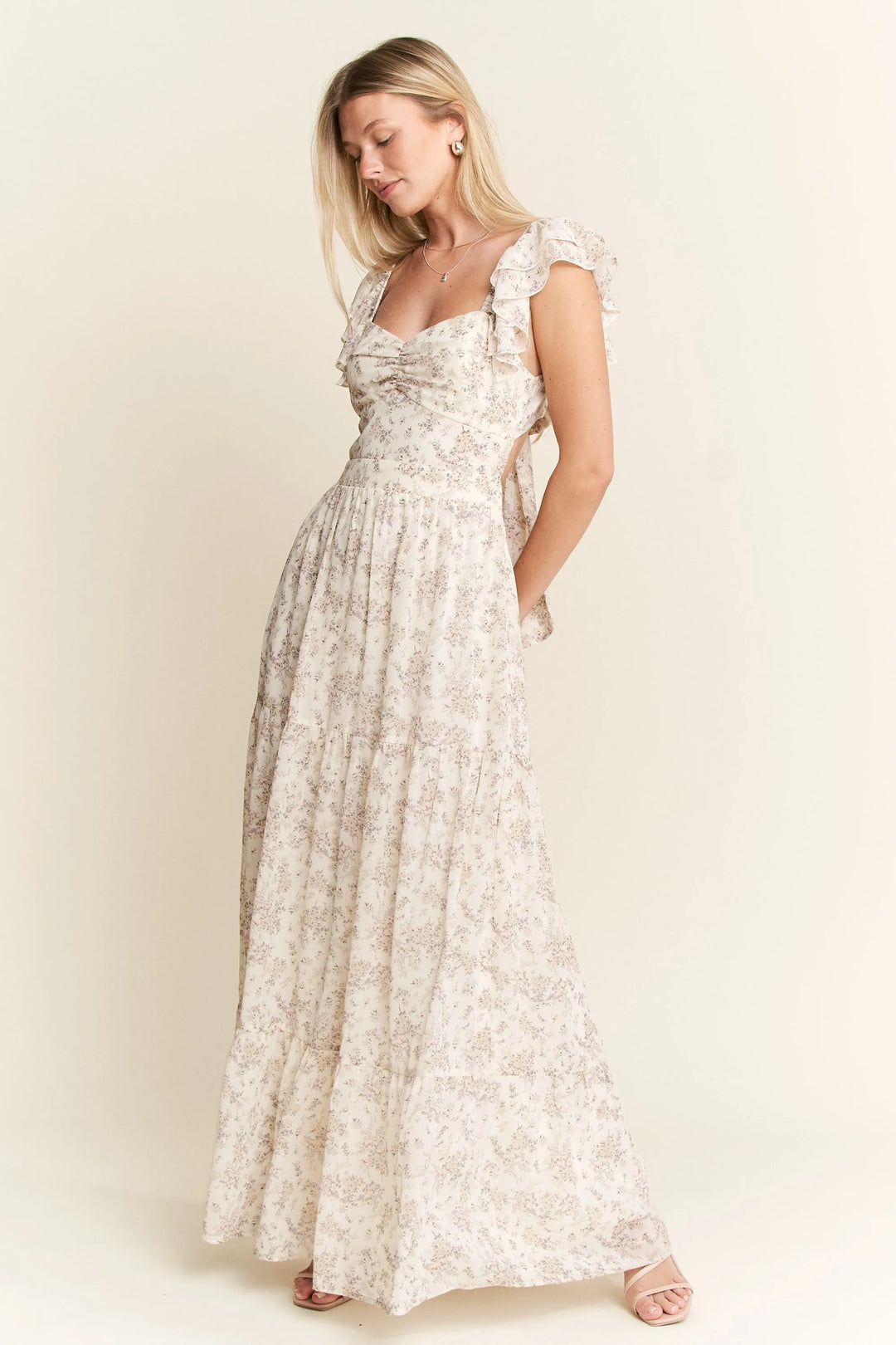 Ivory Jade By Jane Full Size Ruffle Sleeve Tiered Maxi Dress Plus Size