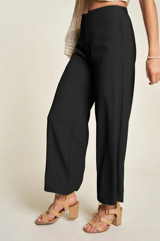 Black Davi Dani Wide Leg Mid Rise Pants