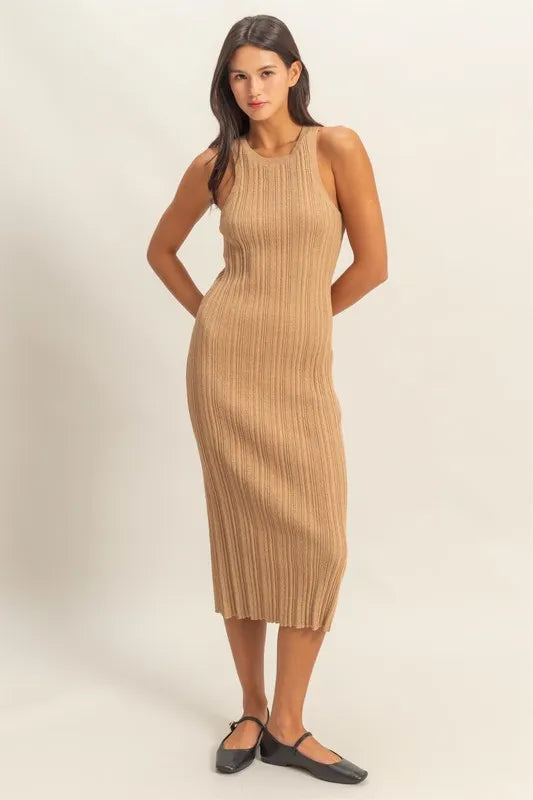 Dark Taupe Hyfve Round Neck Bodycon Ribbed Knit Dress 4