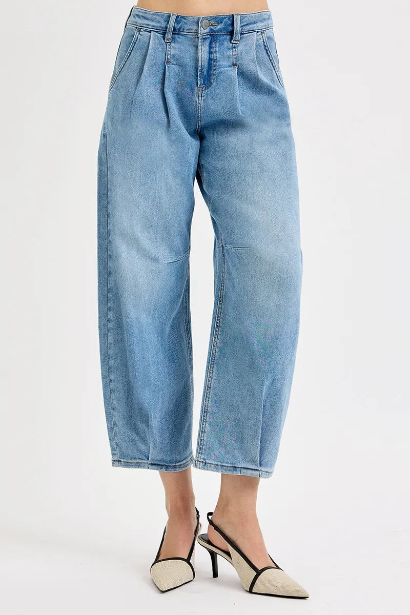 Medium Risen Full Size Mid Rise Fit Crop Wide Volume Leg Jeans Plus Size